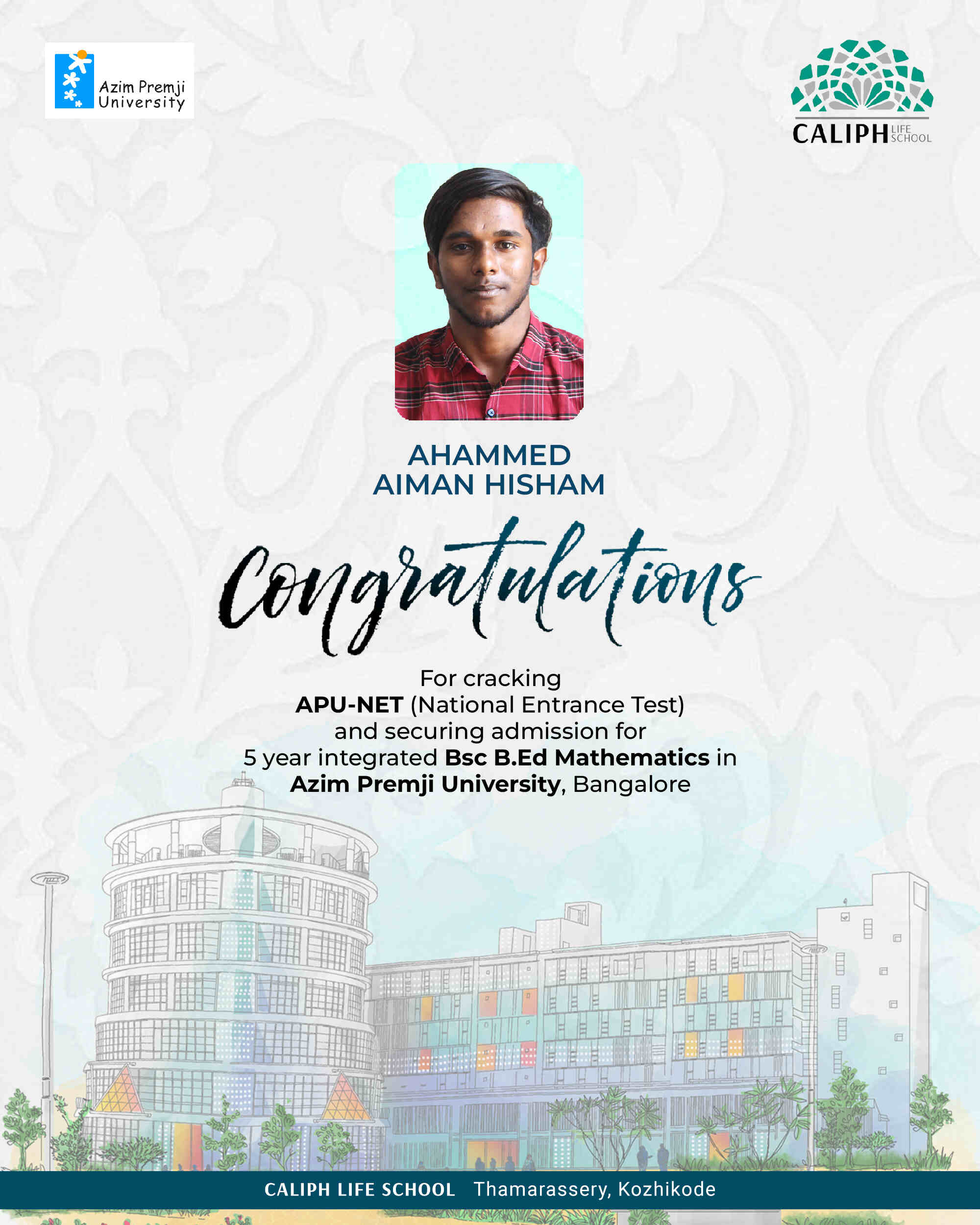 GOT ADMISSION AT AZIM PREMJI UNIVERSITY BENGALORE